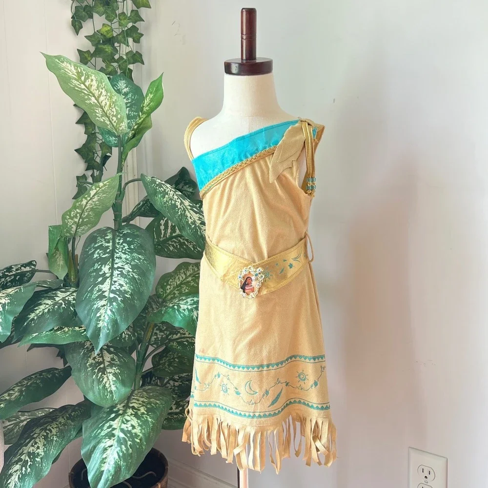 Disney Princess Pocahontas Costume Tan Gold Fringe One Shoulder Dress 3T-4T